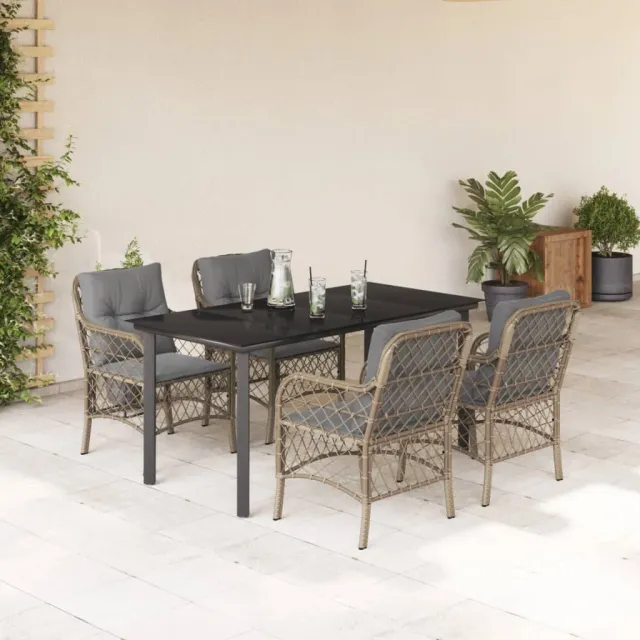 vidaXL 5-delige Tuinset met kussens poly rattan gemengd beige, foto 2