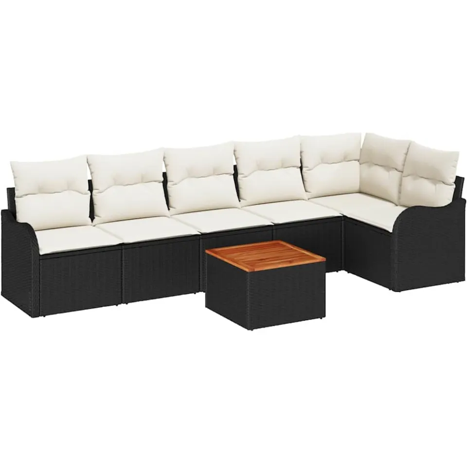 vidaXL Tuinbankenset 7 st Zwart en Crème poly rattan