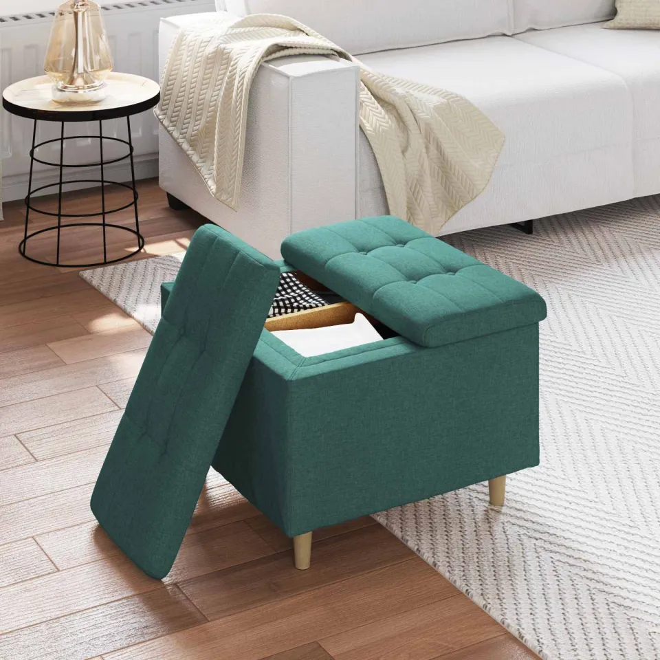 vidaXL Ottoman met Opbergruimte Donkergroen 60 x 60 x 45 cm Stof groen, foto 4