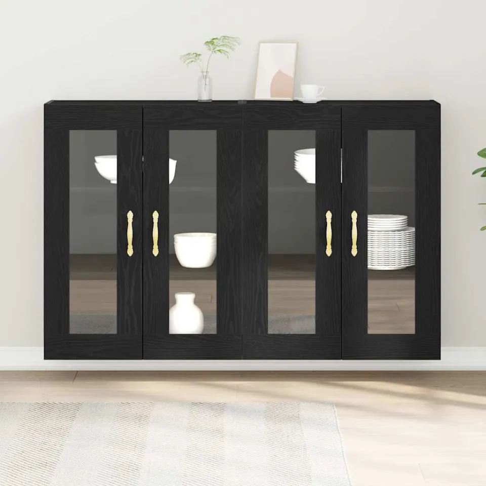 vidaXL Wandkasten 2 st Zwart Eiken 69,5 x 34 x 90 cm Bewerkt hout, foto 4