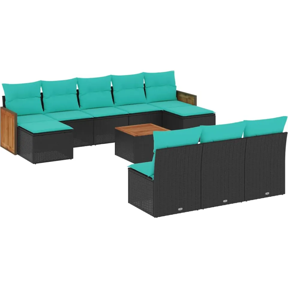 vidaXL 11-delige tuinbankset met kussens, zwart polyrotan, foto 3