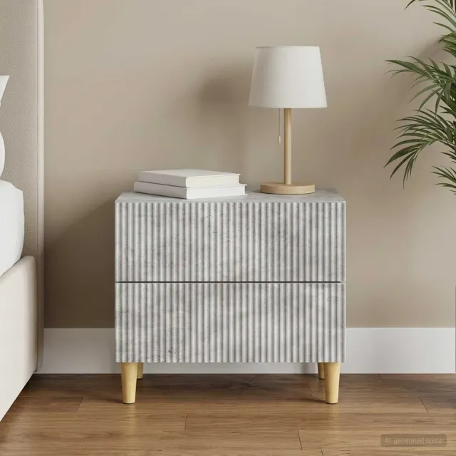 vidaXL Nachtkastje met lade Betongrijs 62 x 34,5 x 48 cm Bewerkt hout grijs, foto 2