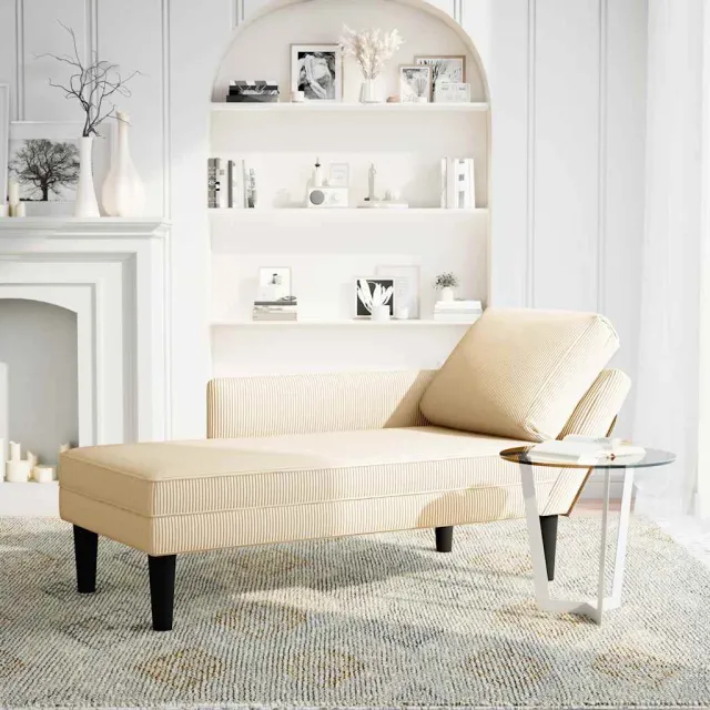 vidaXL Chaise longue met kussen corduroy stof crèmekleurig, foto 2