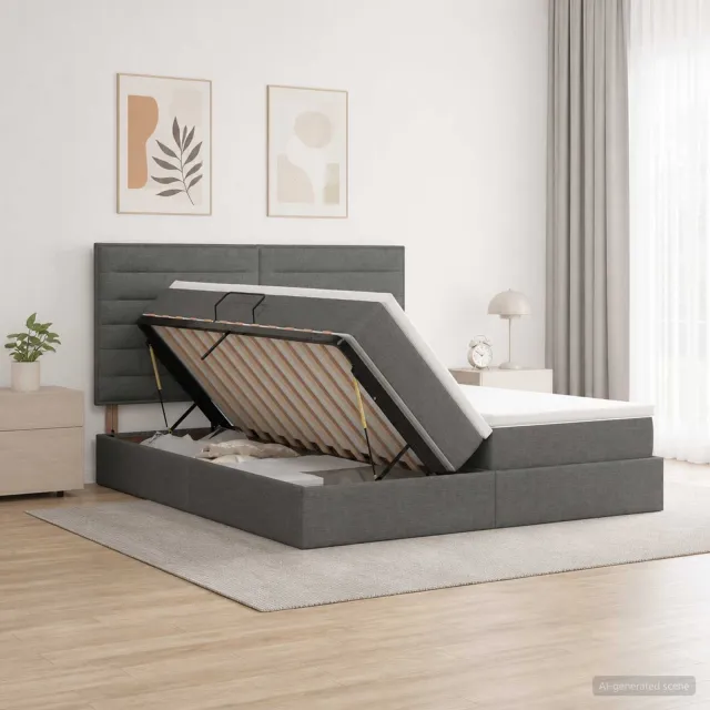 vidaXL Opslag bed met hoofdeinde Donkergrijs 180 x 200 cm Stof