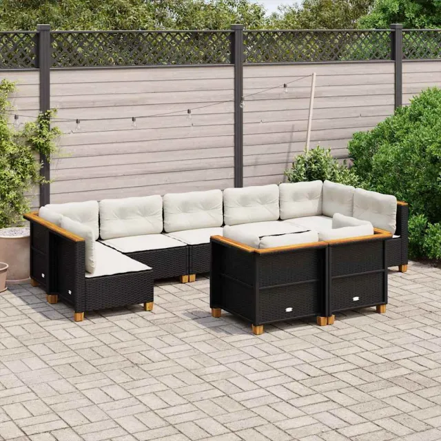 vidaXL 9-delige Loungeset met kussens poly rattan zwart, foto 2
