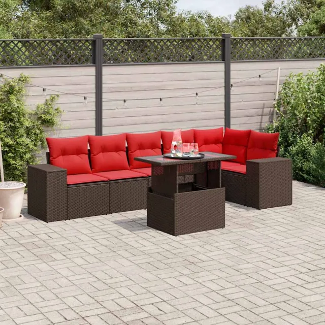 vidaXL 7-delige tuinbankset met kussens, bruin polyrotan, foto 2