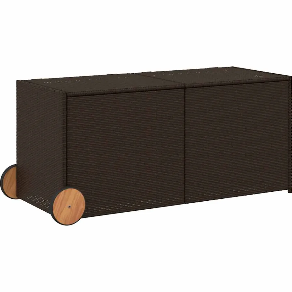 vidaXL Tuinbox met wielen 283 L poly rattan bruin