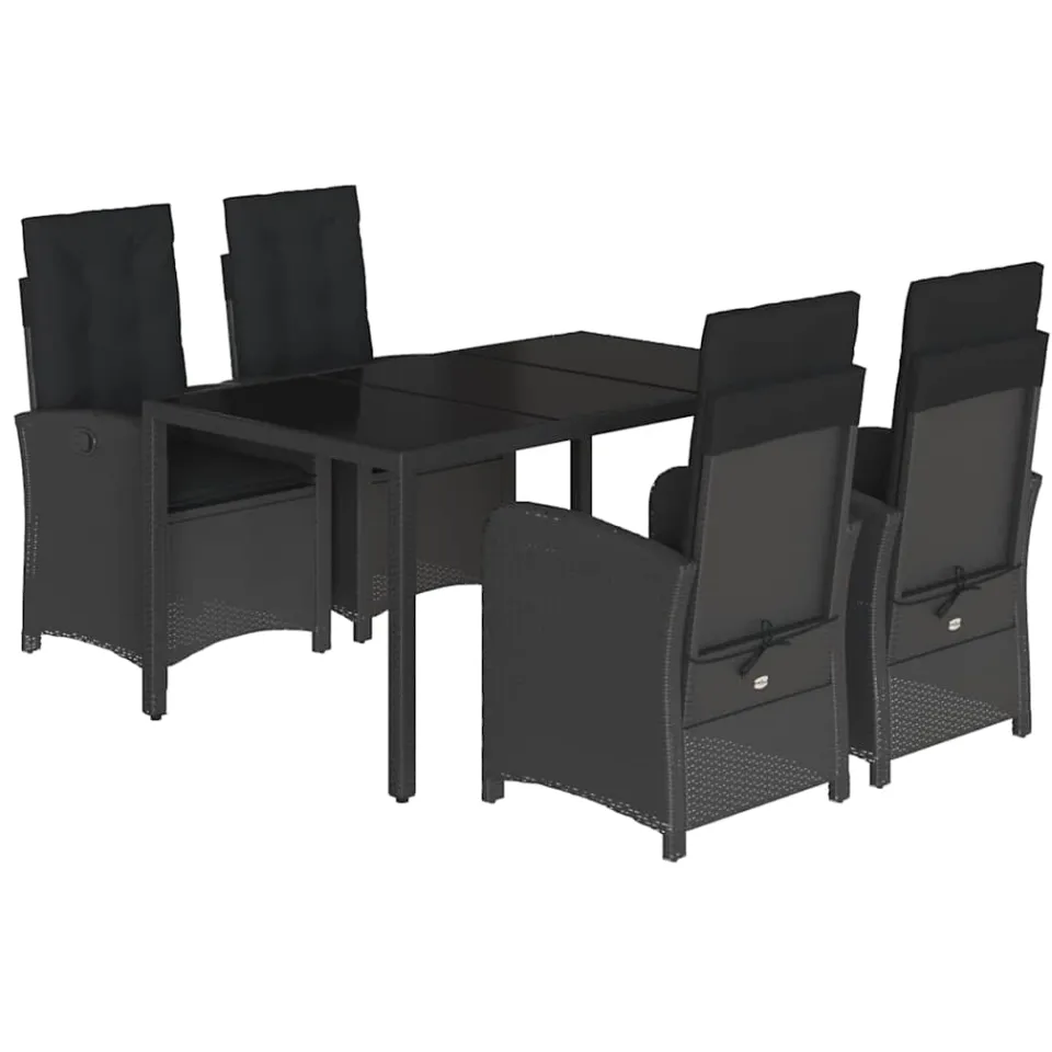 vidaXL 5-delige Tuinset met kussens poly rattan zwart