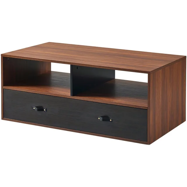 Teamson Home Henry Salontafel met PU Lederen Handvaten - Donker Bruin/Zwart - 42 x 23.75 x 18 (Inch) Walnoot