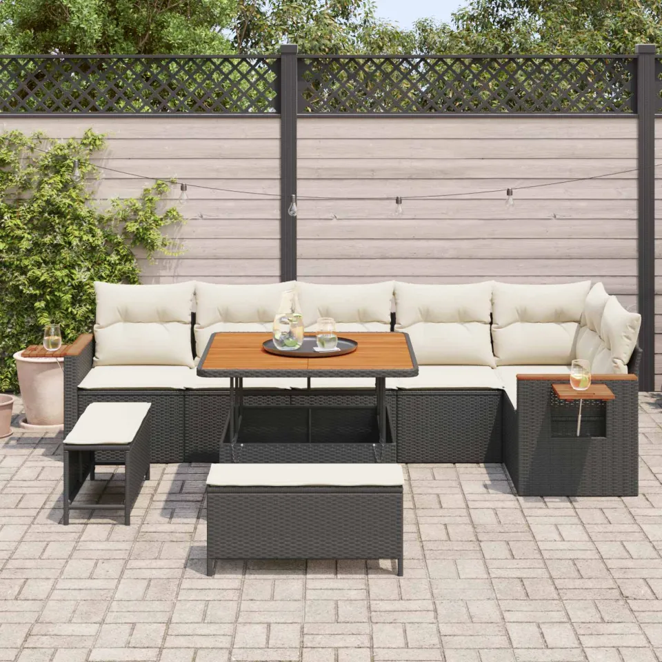 vidaXL Tuinbankenset 9 st Zwart poly rattan, foto 3