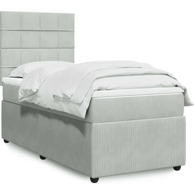 vidaXL Boxspring met matras fluweel lichtgrijs 90x200 cm grijs