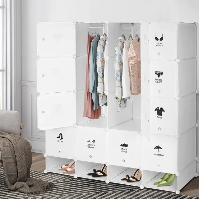 Linkforu Modulaire Kledingkast - Met Hanggedeelte - Opvouwbaar - Ruimtebesparend - Wit - 165x147x36 CM