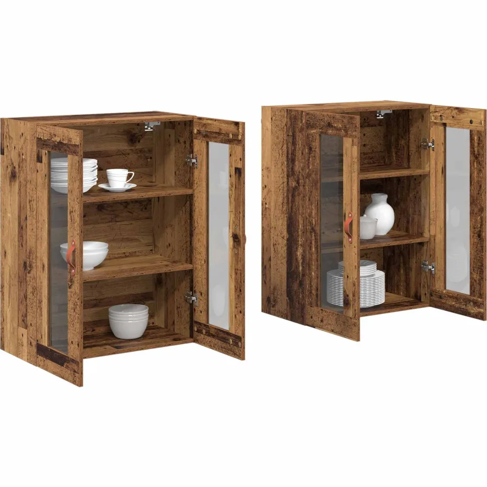vidaXL Wandkasten 2 st Oud Hout 69,5 x 34 x 90 cm Bewerkt hout Bruin