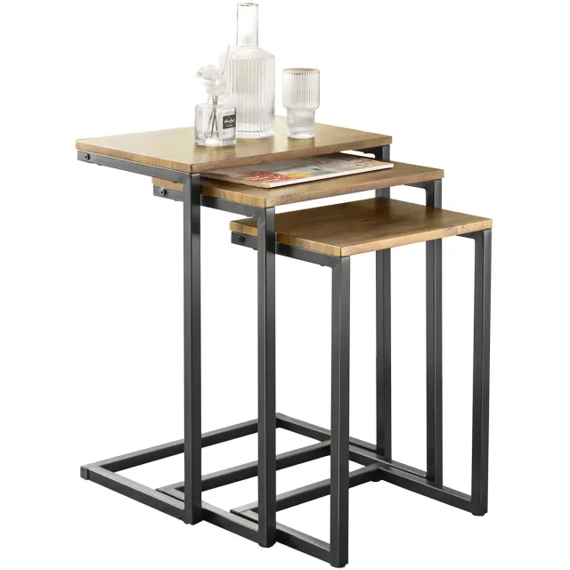 MokoHub Stapelbare Salontafel Set van 3 - Bijzettafel Set - Laptoptafel voor Woonkamer - Tafel - 46x61x30 cm - Zwart/Bruin