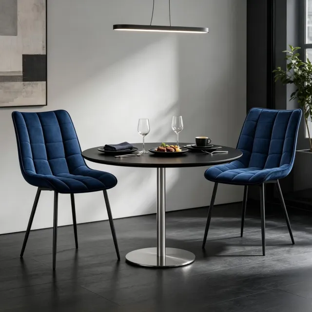MODENUIT Eetkamerstoel - Set van 2 - Gestikte Velvet Zitting - Voor Eetkamer en Kantoor - Metaal Blauw