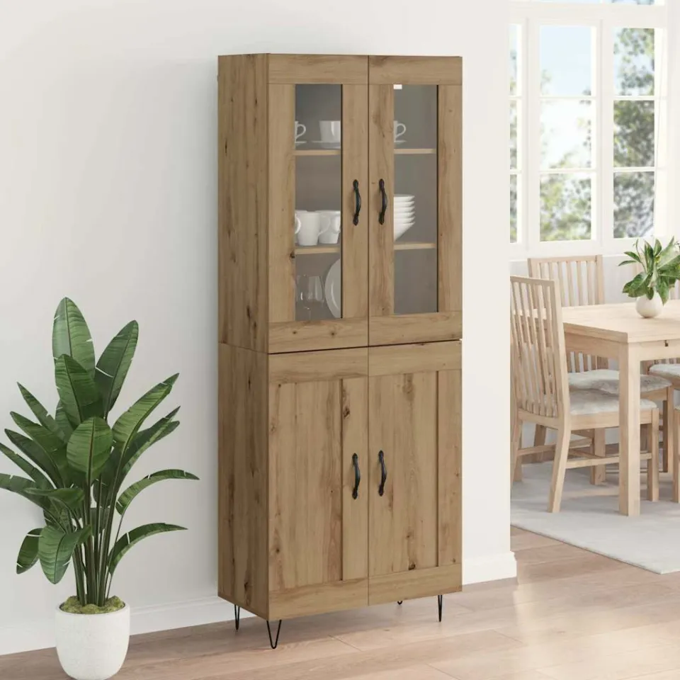vidaXL Hoge kast Artisan Eiken 69,5 x 34 x 90 cm Bewerkt hout, foto 3