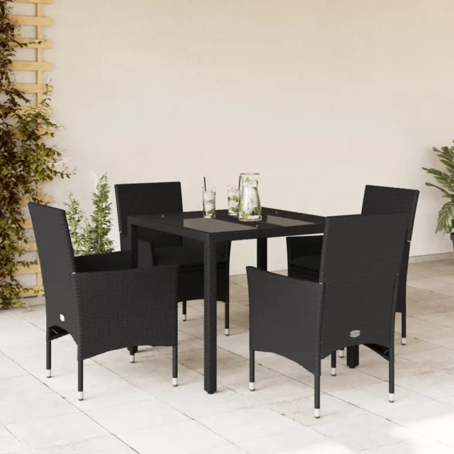vidaXL 5-delige Tuinset met kussens poly rattan en glas zwart, foto 2