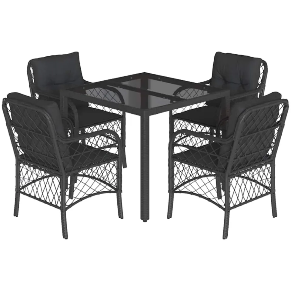 vidaXL 5-delige Tuinset met kussens poly rattan zwart, foto 3