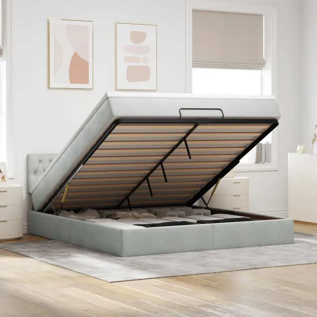 vidaXL Ottoman bed met matras 160x200cm fluweel lichtgrijs grijs