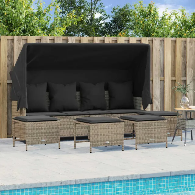 vidaXL 5-delige Loungeset met kussens poly rattan grijs, foto 2