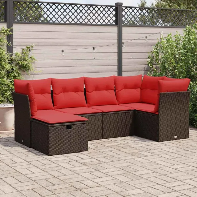 vidaXL 6-delige Loungeset met kussens poly rattan bruin, foto 2