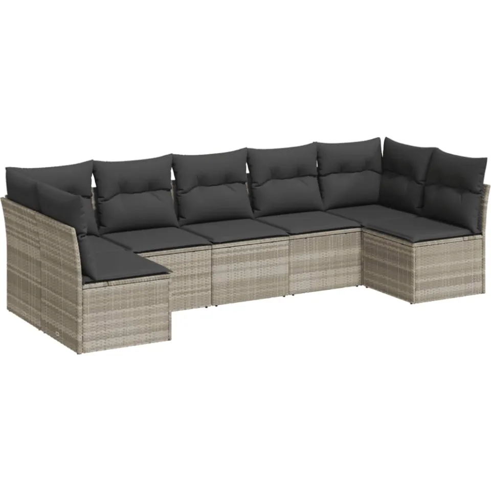 vidaXL 7-delige Loungeset met kussens poly rattan lichtgrijs grijs, foto 3