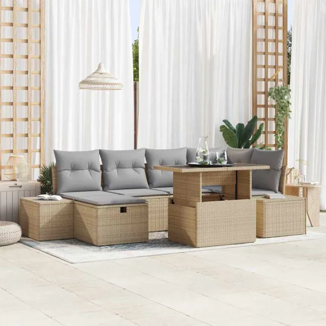 vidaXL Tuin Sofa Set 7 st Beige poly rattan