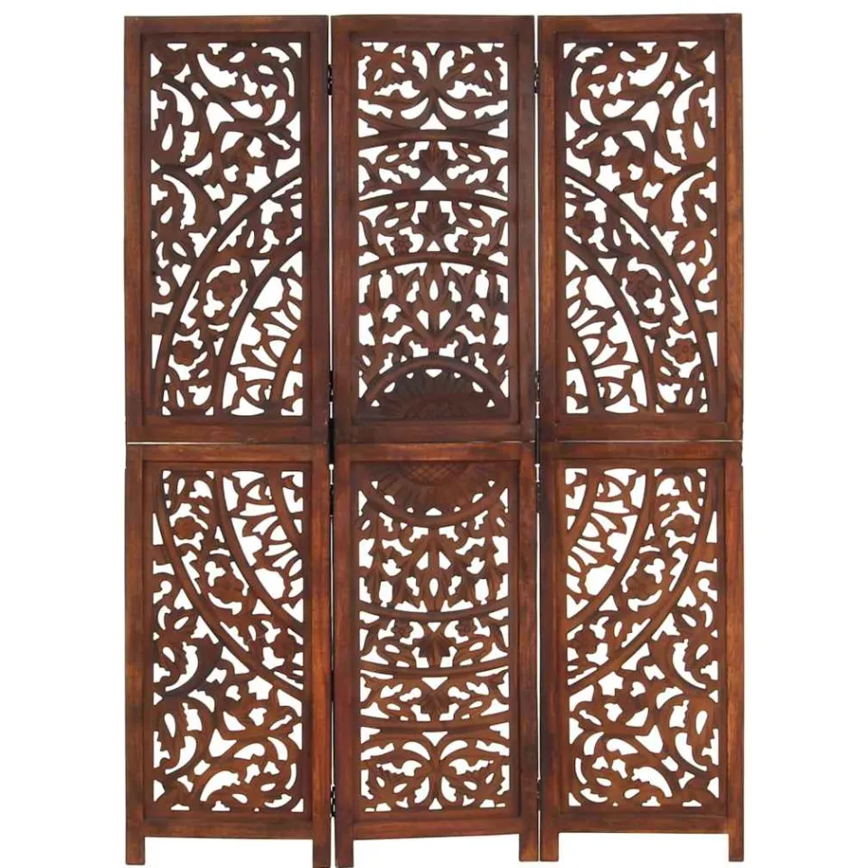 vidaXL Kamerscherm 3 panelen handgesneden 120x165 cm mangohout bruin, foto 3