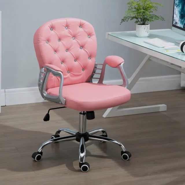 FloraGrace Bureaustoel Met Wielen - Ergonomisch Chefsessel Met Gevoerde Rugleuning En Armleuningen - Verstelbare Hoogte - Roze Kunstleer Pink