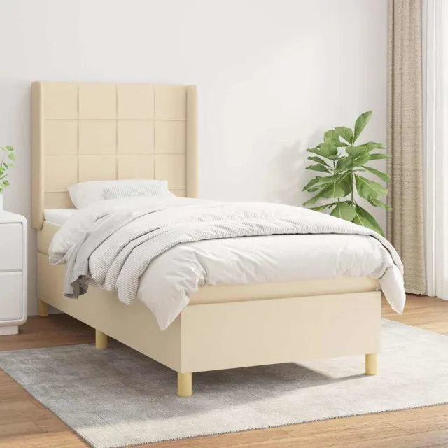 vidaXL Boxspring met matras stof crèmekleurig 100x200 cm