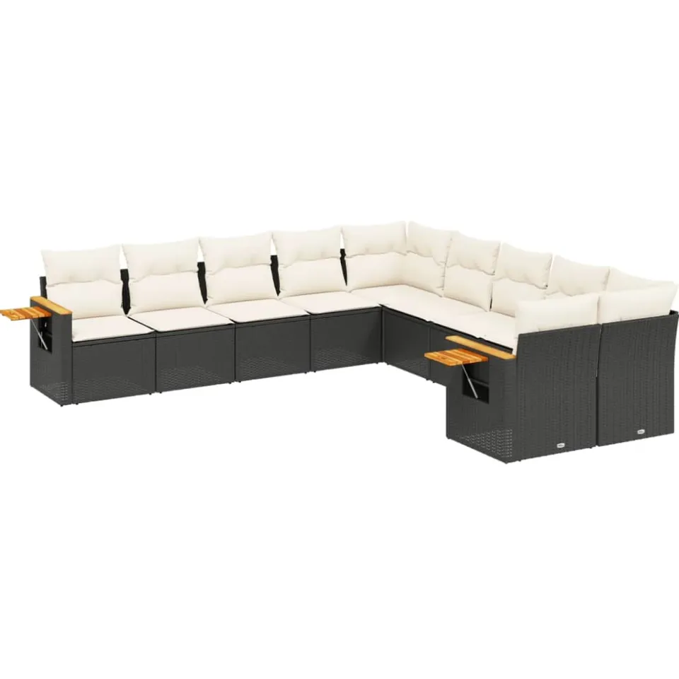 vidaXL Patio Sofa Set 10-zits Black and Cream Zwart