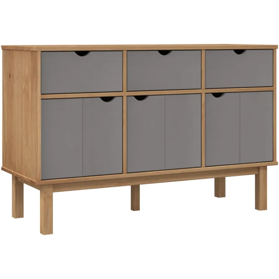 vidaXL Dressoir OTTA 114x43x73,5 cm massief grenenhout bruin en grijs, foto 3