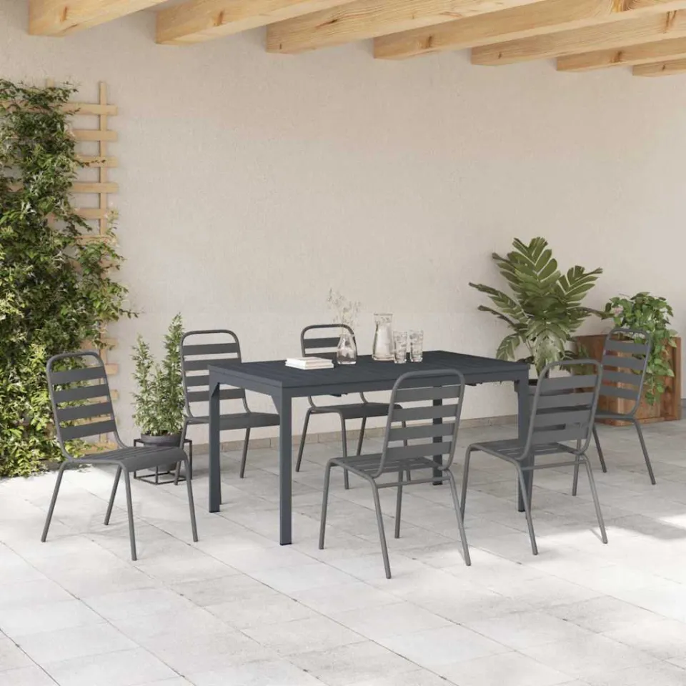vidaXL Tuin eettafelset 7 st Antraciet Poedercoating staal, foto 3