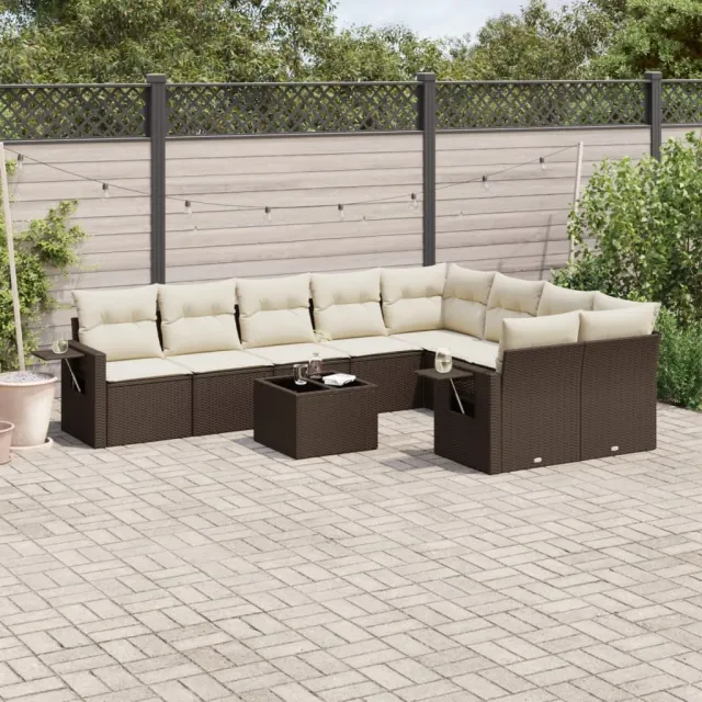 vidaXL 10-delige Loungeset met kussens poly rattan bruin, foto 2