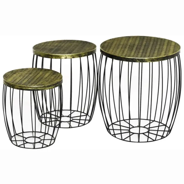 Mila Shop Driedelige set salontafels - Bijzettafels Retro - Metalen mand - Draadmand - Goud/Zwart - 3 maten Zwart/Goud