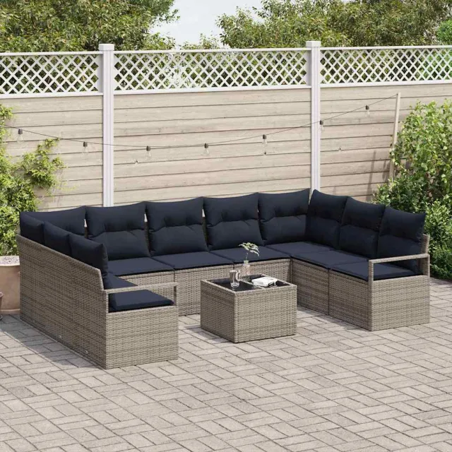 vidaXL Tuin Sofa Set 10 st Grijs poly rattan
