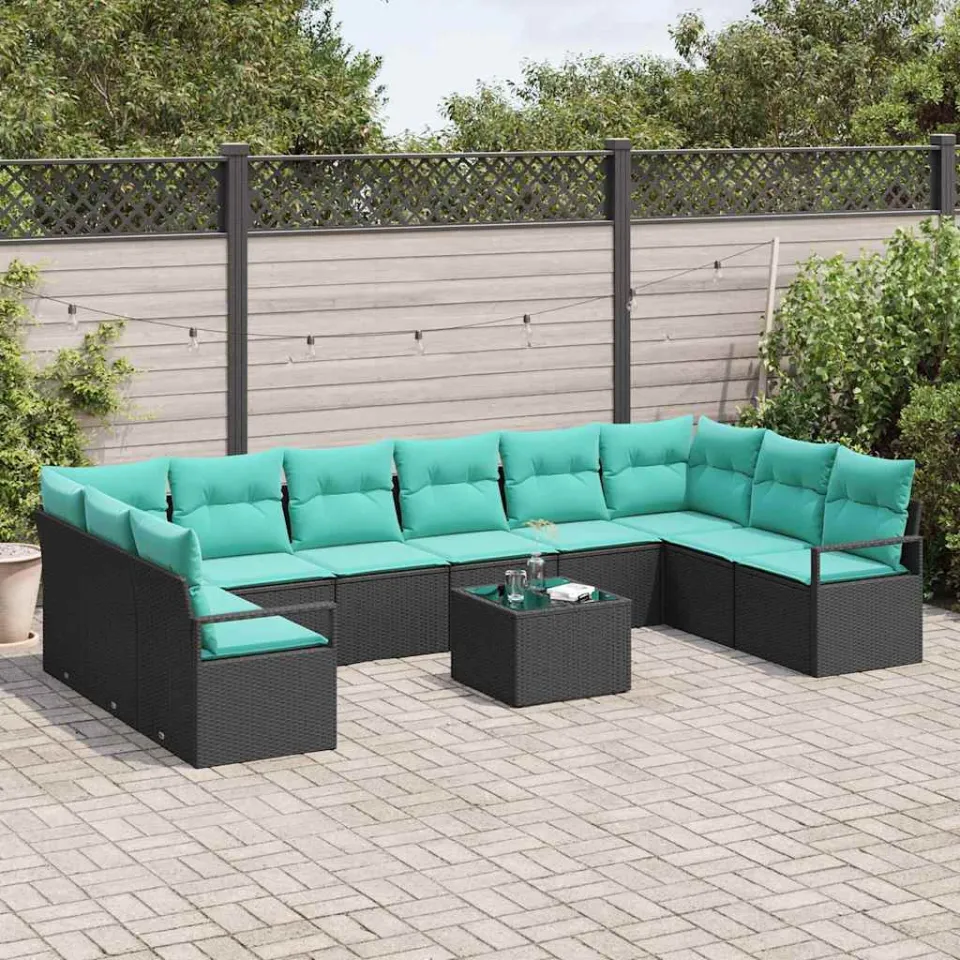vidaXL Bankstel 11 st Zwart poly rattan, foto 3