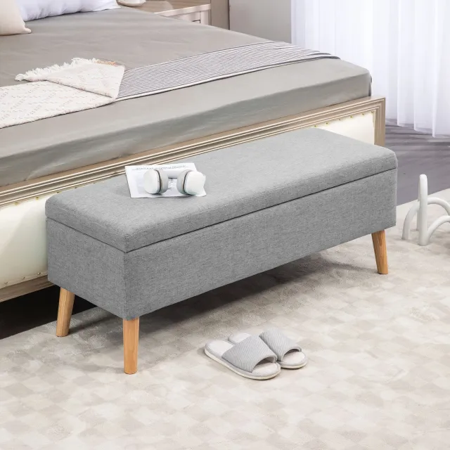 DESMIU Opbergbank 110 x 39 x 45 Cm - Zacht Gepolsterde Zitting Met Opbergruimte - Voor Hal, Slaapkamer En Woonkamer - Polyester Grijs