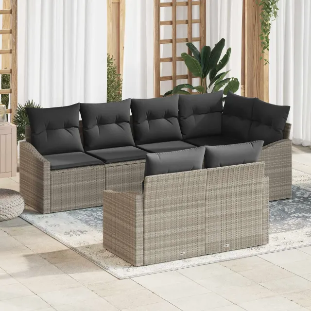 vidaXL Bankstel 7 st Lichtgrijs poly rattan, foto 2