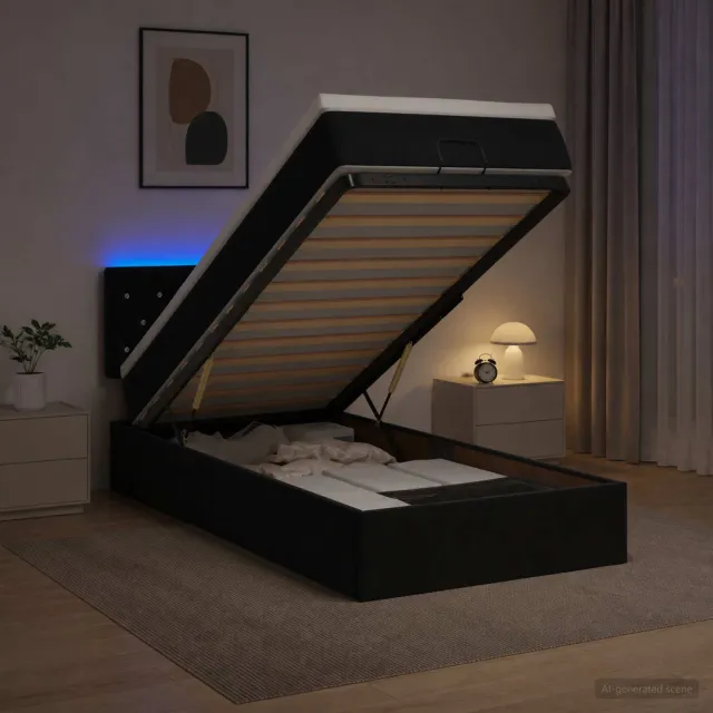 vidaXL Ottoman Bed met Matrassen en LED Zwart 100 x 200 cm fluweel