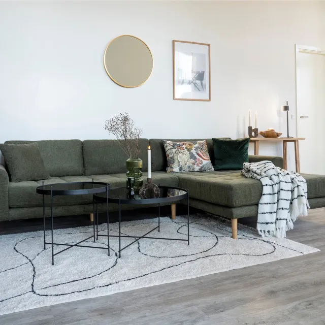 Workliving House Nordic Lido hoekbank met chaise longue rechts gericht 4 kussens groen