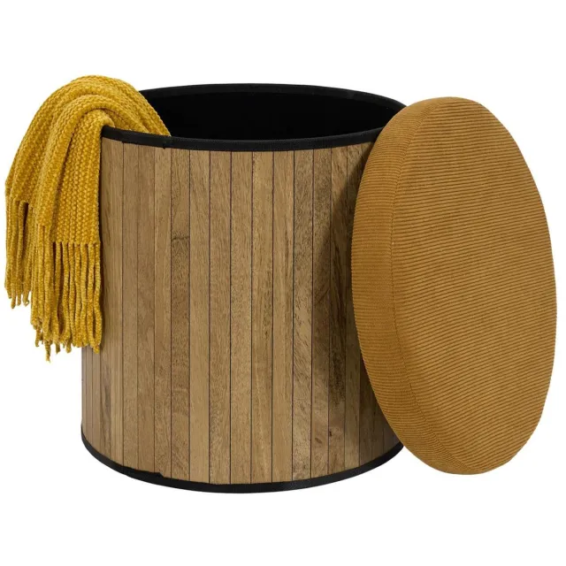 HOME DECO FACTORY Poef - heritage - geel - hout/polyester - 38 cm