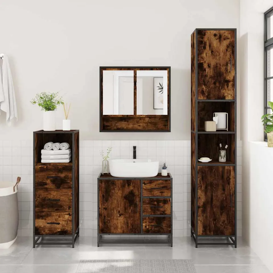 vidaXL 3-delige Badkamermeubelset bewerkt hout gerookt eikenkleurig, foto 3