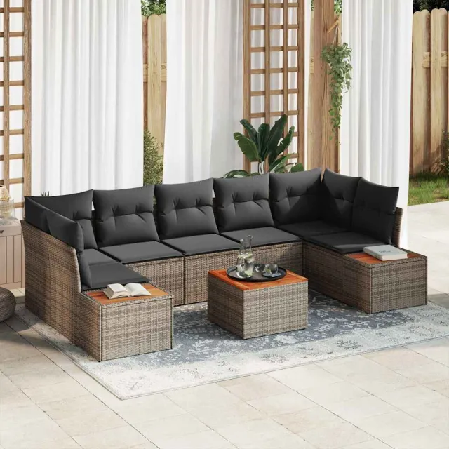 vidaXL Tuin Sofa Set 8 st Grijs Poly riet, foto 2