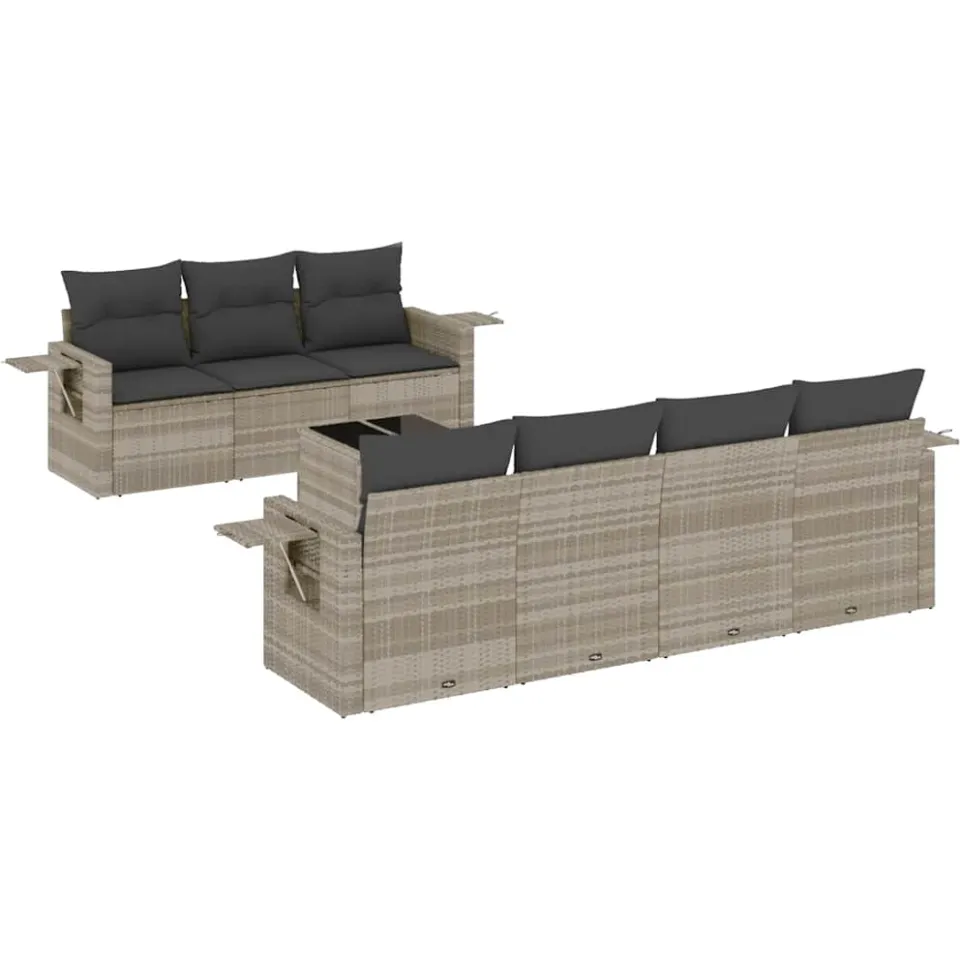 vidaXL 8-delige Loungeset met kussens poly rattan lichtgrijs grijs, foto 3