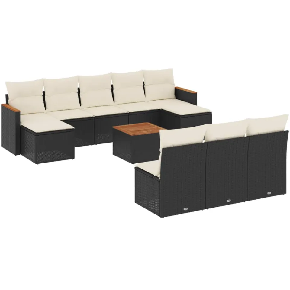 vidaXL 11-delige Loungeset met kussens poly rattan zwart, foto 3