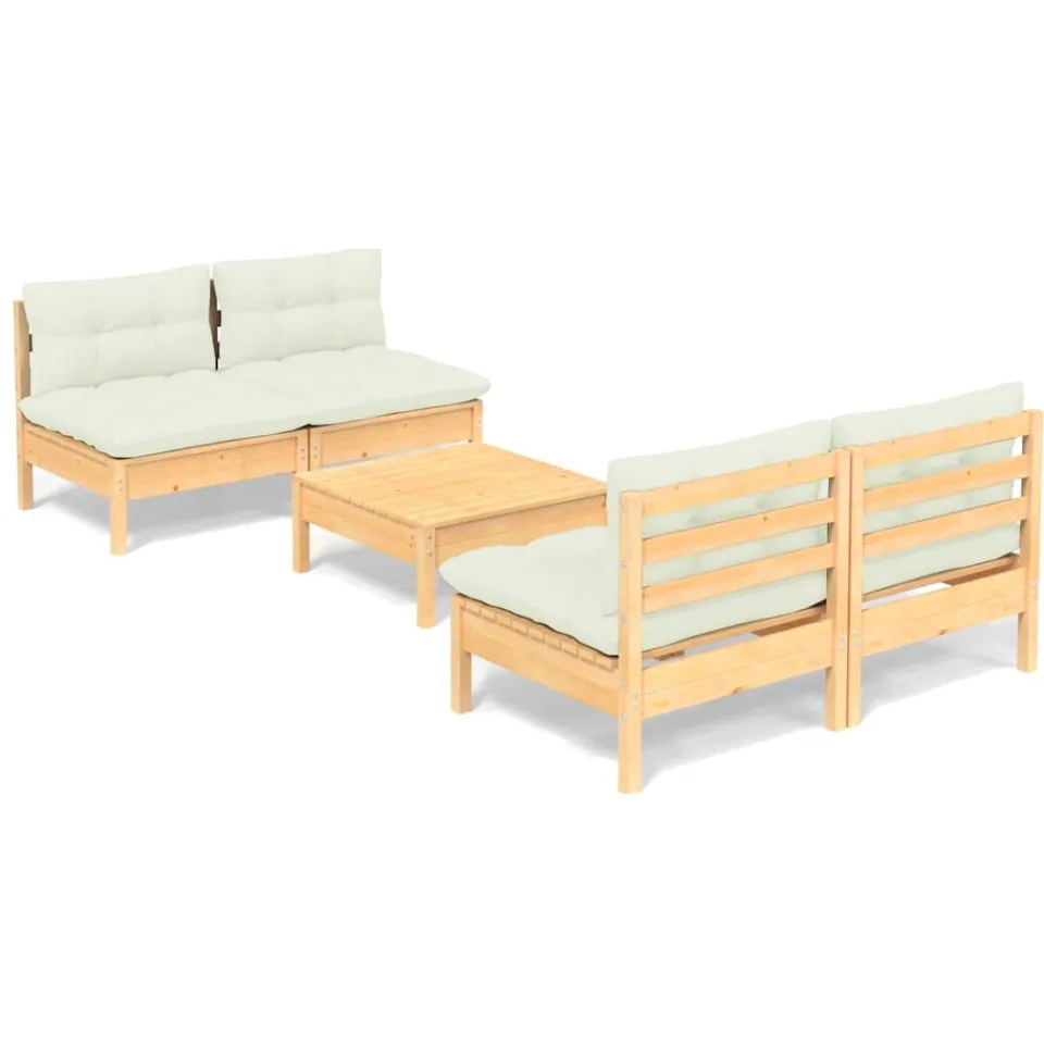 vidaXL 5-delige Loungeset met crèmekleurige kussens grenenhout, foto 3
