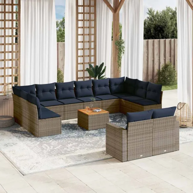 vidaXL 13-delige Loungeset met kussens poly rattan grijs, foto 2