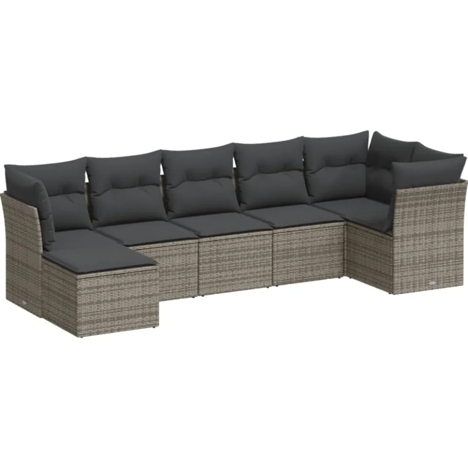 vidaXL 7-delige Loungeset met kussens poly rattan grijs, foto 3
