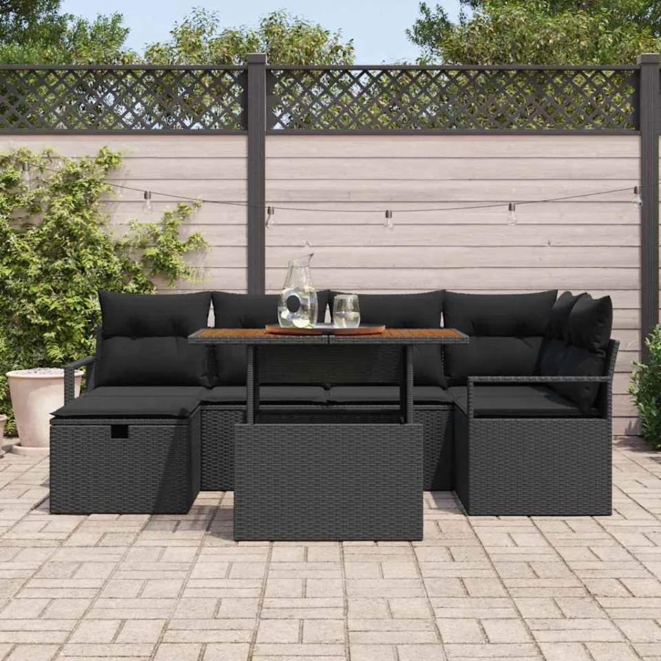 vidaXL Tuin Sofa Set 7 st Zwart poly rattan, foto 3